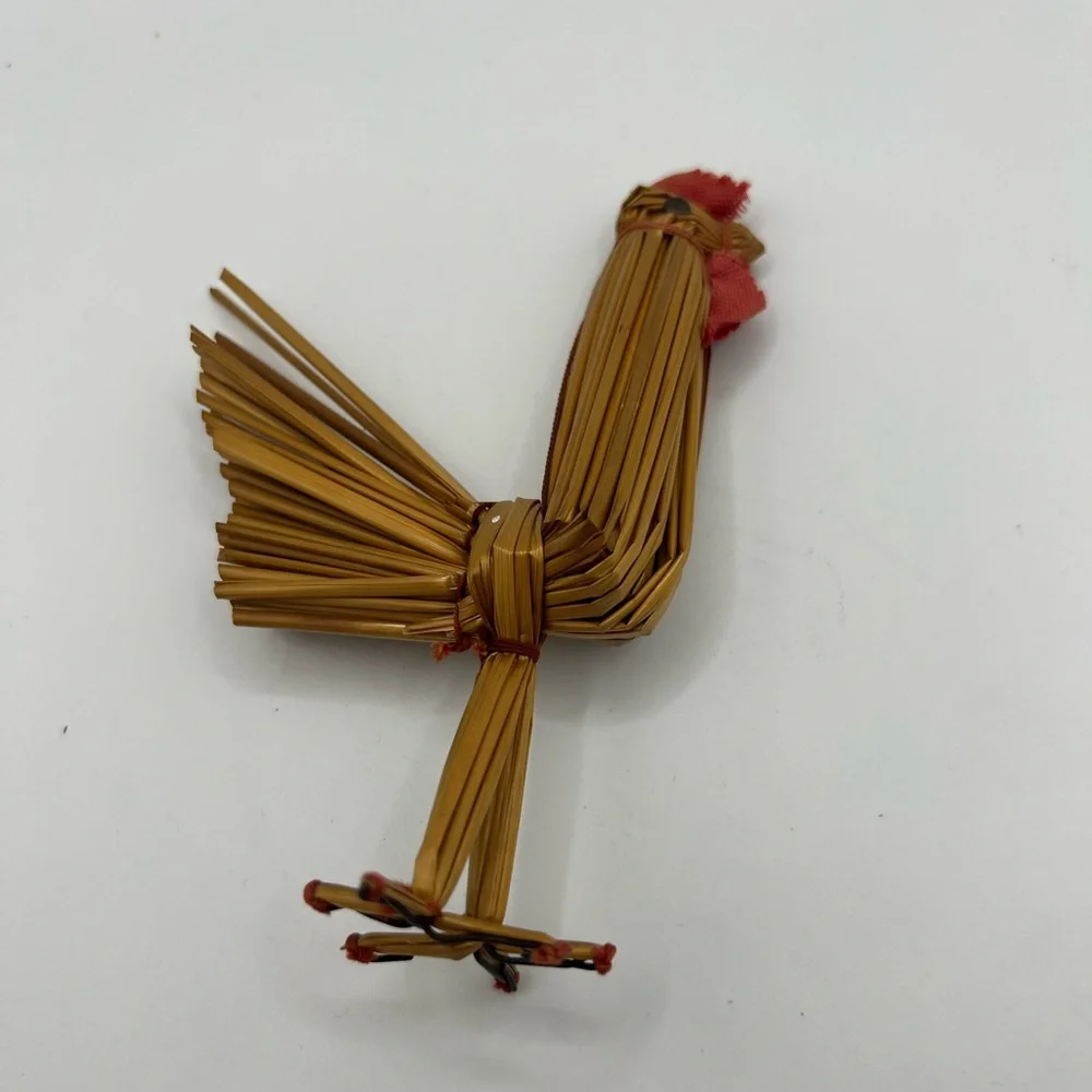 Vintage Handmade Straw Rooster Chicken Figurine Traditional Tuppen Ture Collecti
